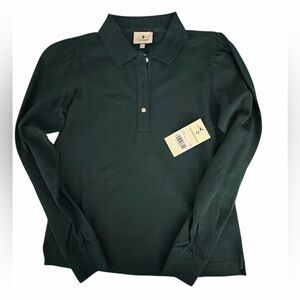 Tuckernuck Forest Green Long Sleeve Pique Puff Sleeve Peggy Polo S